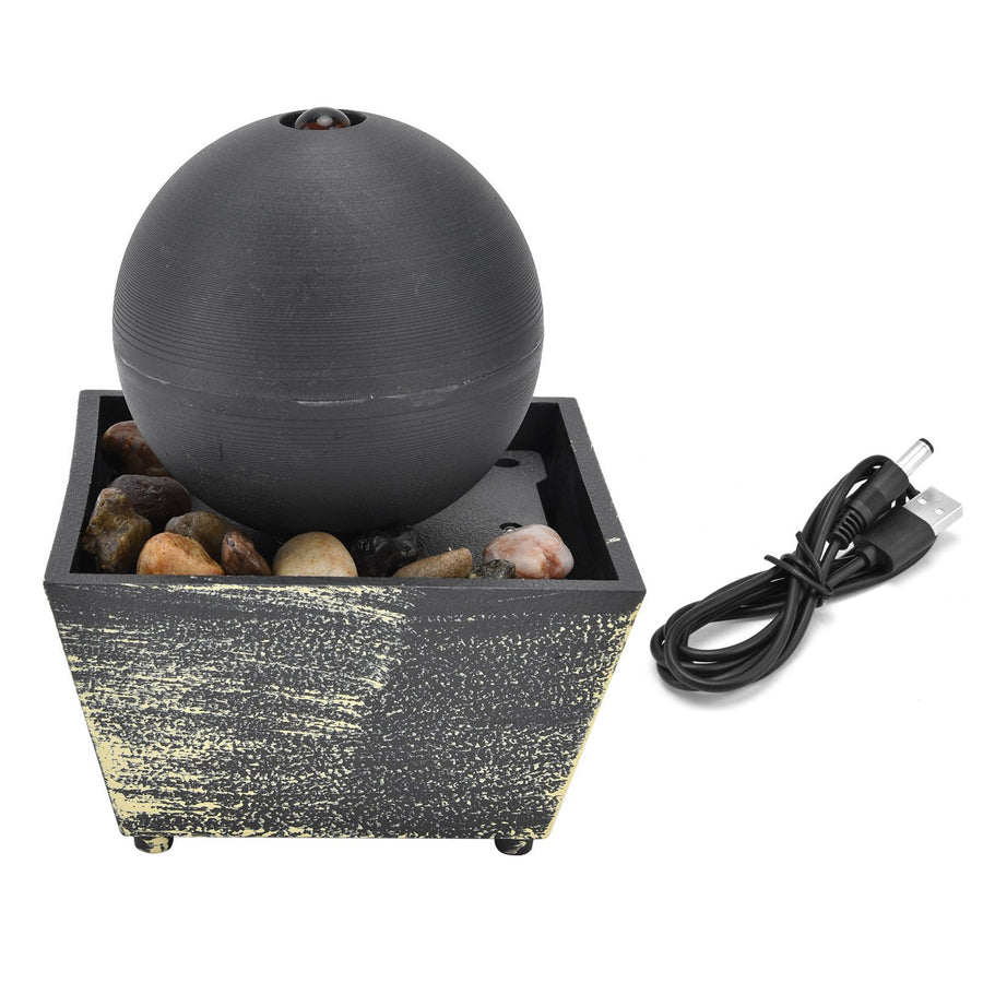 3V USB Indoor Tabletop Ball Fountain with LED Light and Stone Desktop Fountain for Home Office Decor