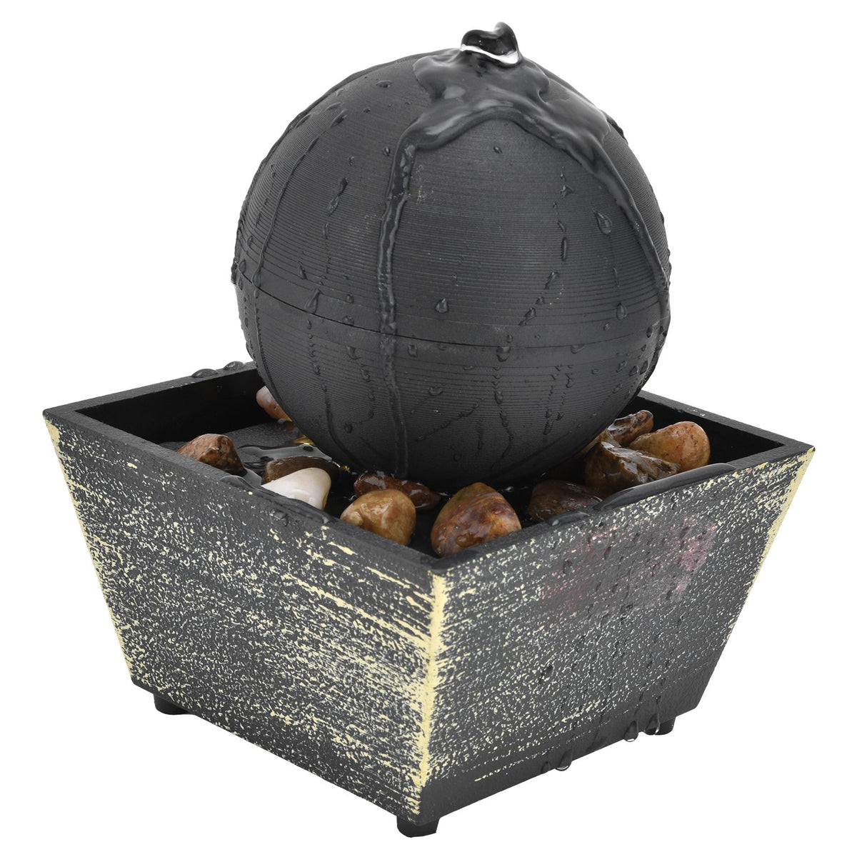 3V USB Indoor Tabletop Ball Fountain with LED Light and Stone Desktop Fountain for Home Office Decor