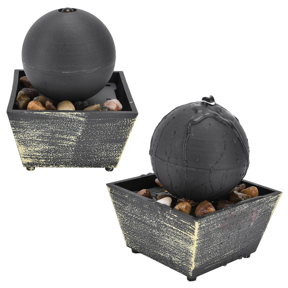 3V USB Indoor Tabletop Ball Fountain with LED Light and Stone Desktop Fountain for Home Office Decor
