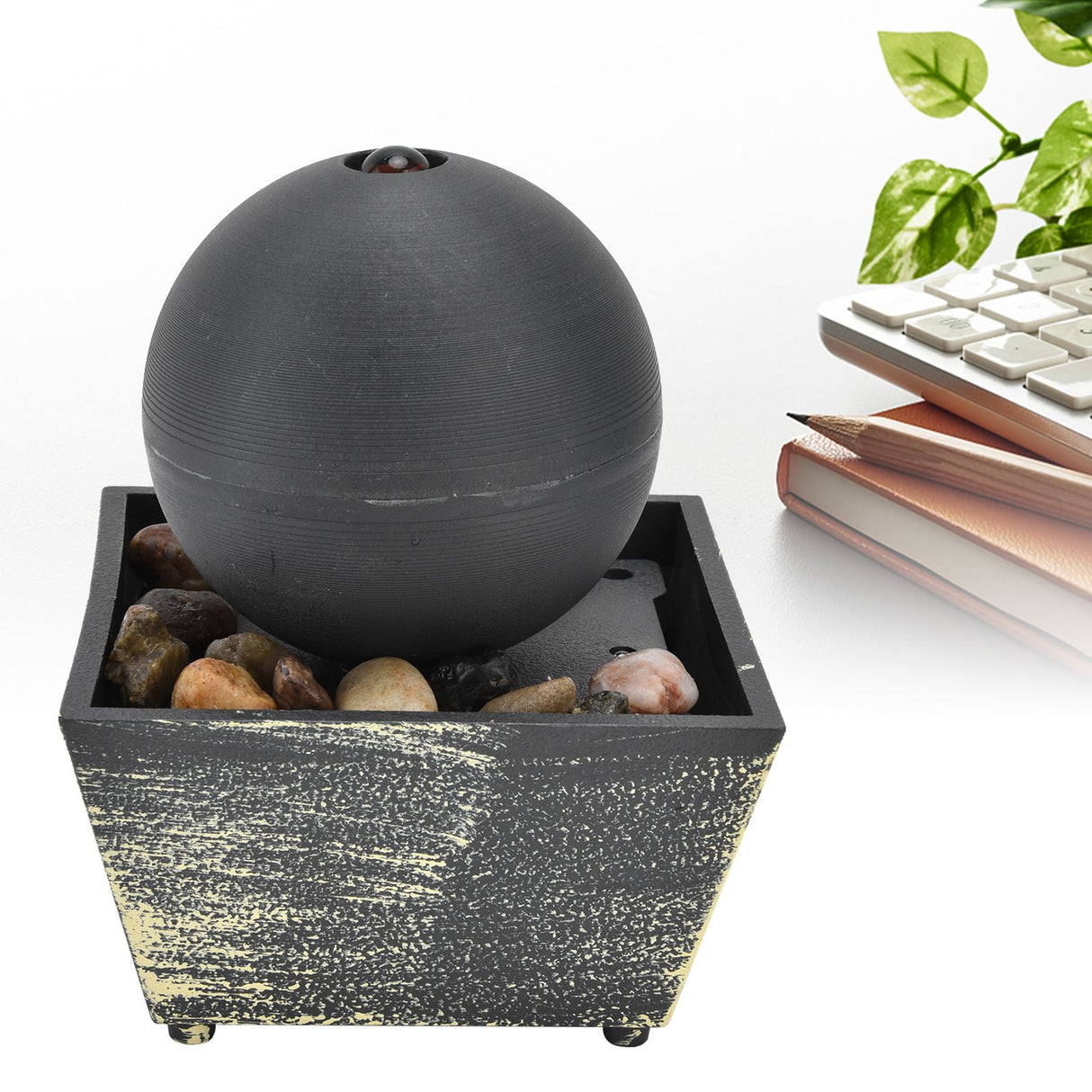 3V USB Indoor Tabletop Ball Fountain with LED Light and Stone Desktop Fountain for Home Office Decor