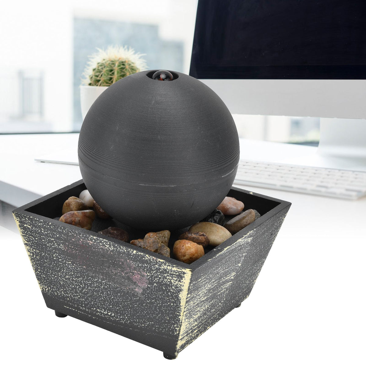 3V USB Indoor Tabletop Ball Fountain with LED Light and Stone Desktop Fountain for Home Office Decor