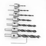 7Pcs Countersink Drill Bits Set Woodworking High Speed Steel Counter Sinker Drill Bit for Carpentry - Top-Down View