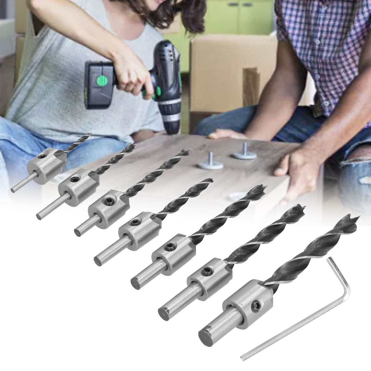 7Pcs Countersink Drill Bits Set Woodworking High Speed Steel Counter Sinker Drill Bit for Carpentry
