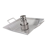 Beer Can Chicken Pan Food Grade Stainless Steel Beer Can Chicken Roaster Stand Holder with 2 Handle for Grill and Smoker - Rear View