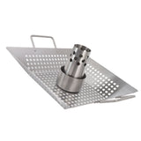Beer Can Chicken Pan Food Grade Stainless Steel Beer Can Chicken Roaster Stand Holder with 2 Handle for Grill and Smoker - Close-Up Angle