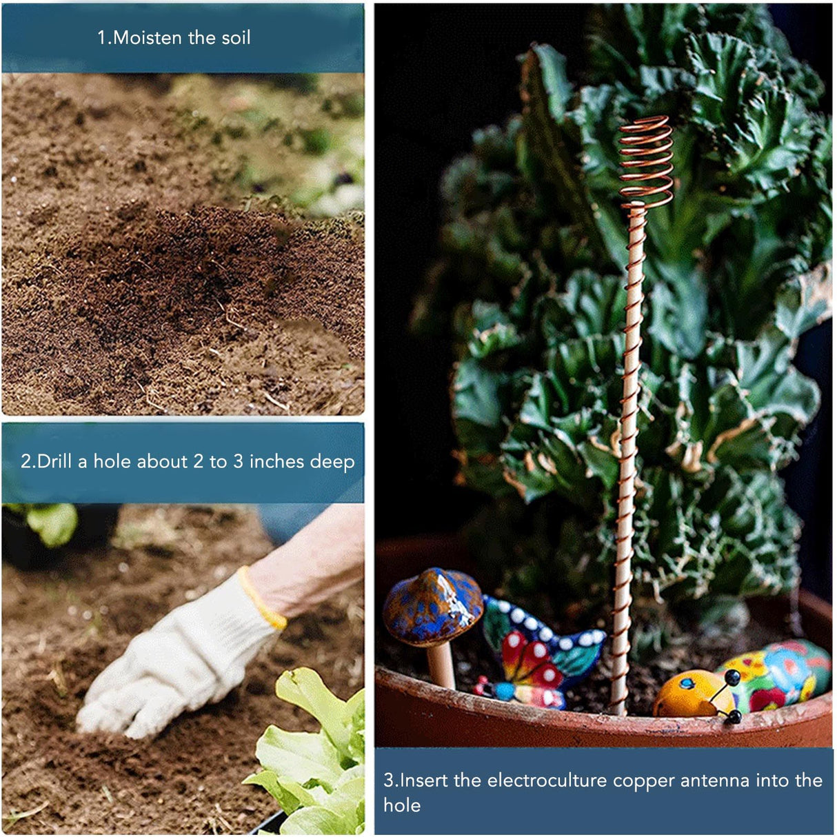 6PCS Electroculture Plant Stakes 12 Inch Natural Wood Stake Wrapped with Pure Copper Coil Gardening Antennas for Growing Garden Plants Vegetables