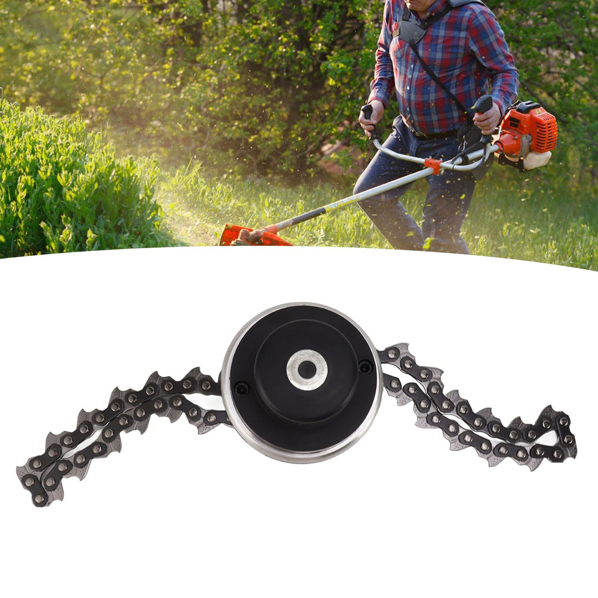 Chain Trimmer Head Replacement Lawn Mower Chain Weed Trimmer Head Outdoor Gardening Tool Abrasion Resistant Cordless Black