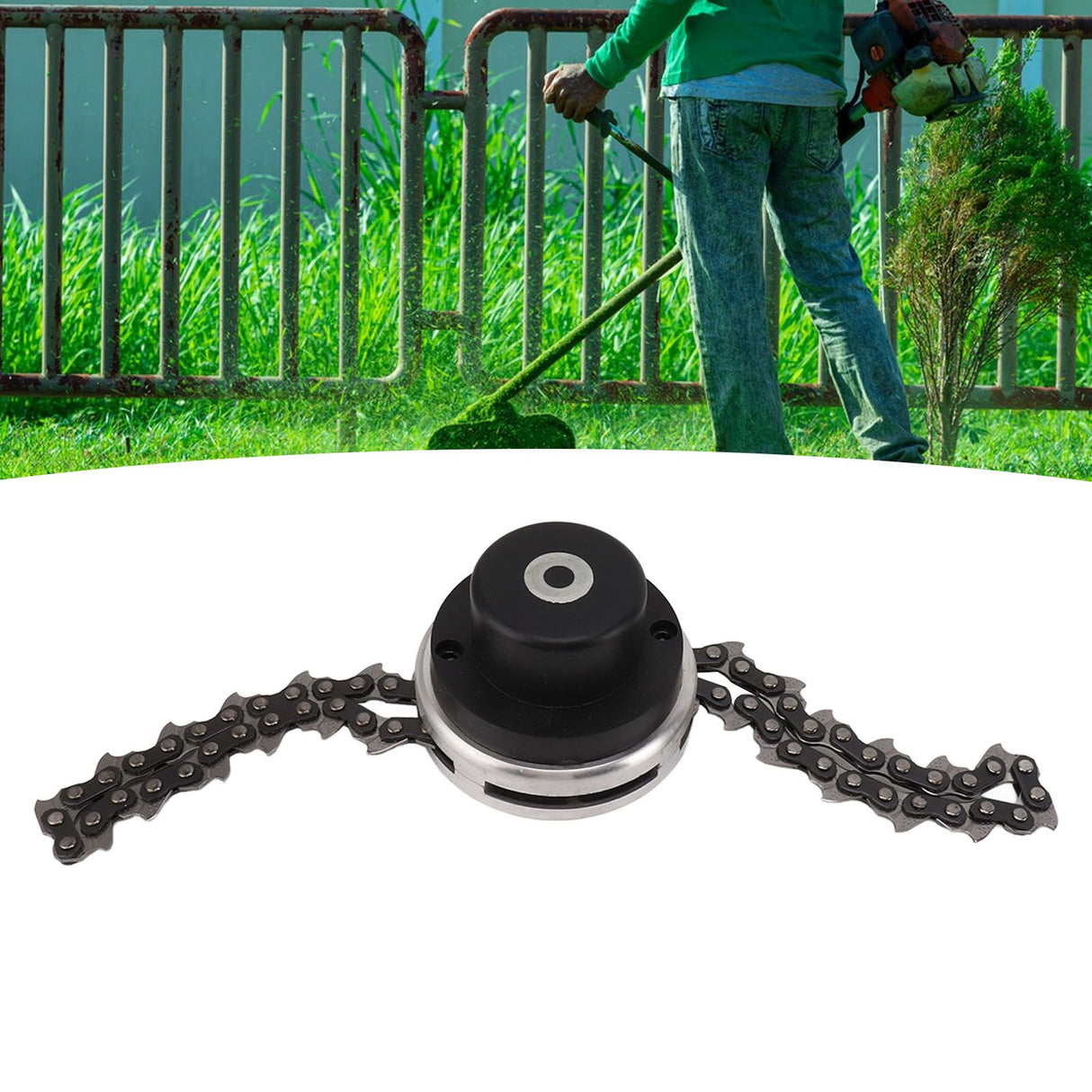 Chain Trimmer Head Replacement Lawn Mower Chain Weed Trimmer Head Outdoor Gardening Tool Abrasion Resistant Cordless Black