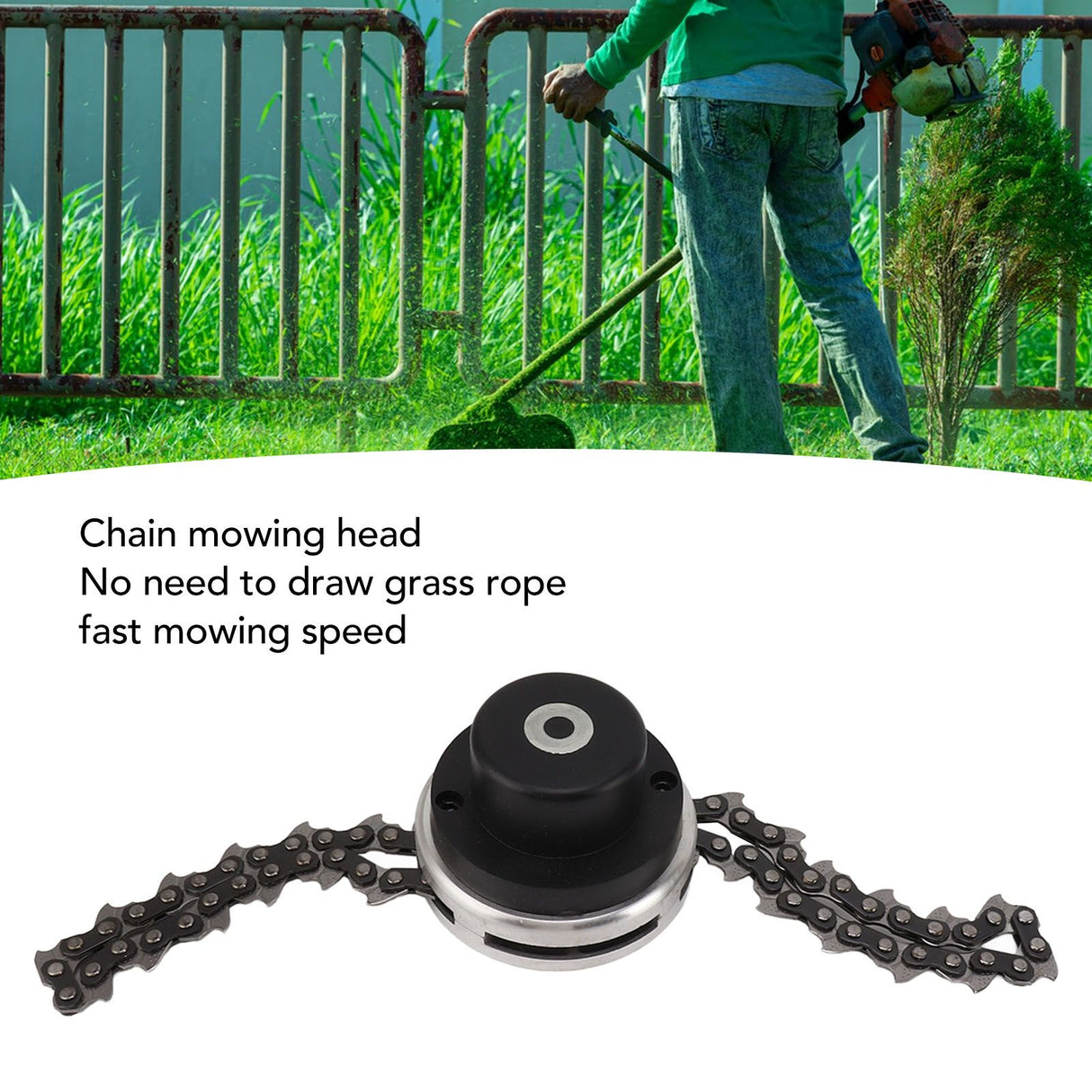 Chain Trimmer Head Replacement Lawn Mower Chain Weed Trimmer Head Outdoor Gardening Tool Abrasion Resistant Cordless Black