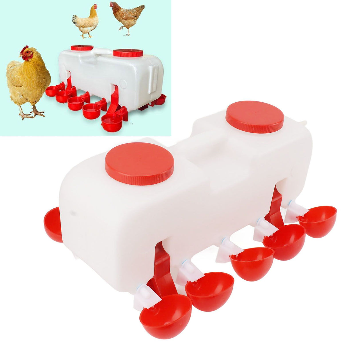 Automatic Chicken Waterer 10L Large Poultry Drinking Cups with 10pcs Bowls for Duck Goose