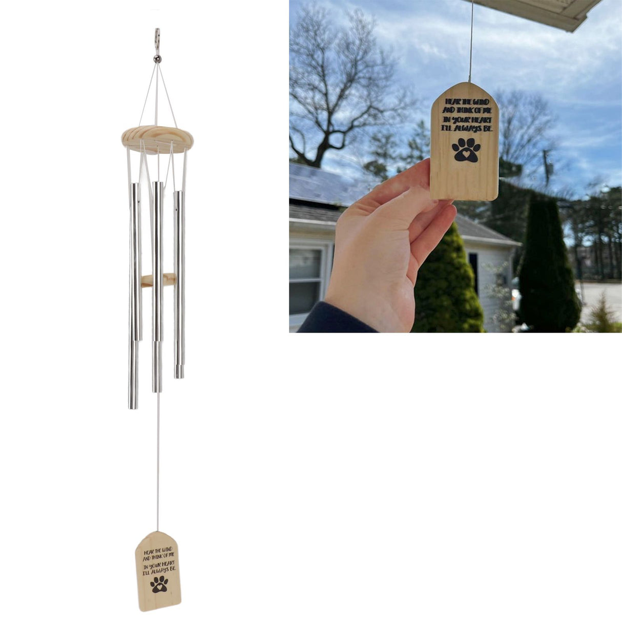 Pet Memorial Wind Chimes Wooden Outdoor Sympathy Wind Chimes Dog Memorial Remembrance Gifts with Thickened Aluminum Tubes for Home Garden Decor