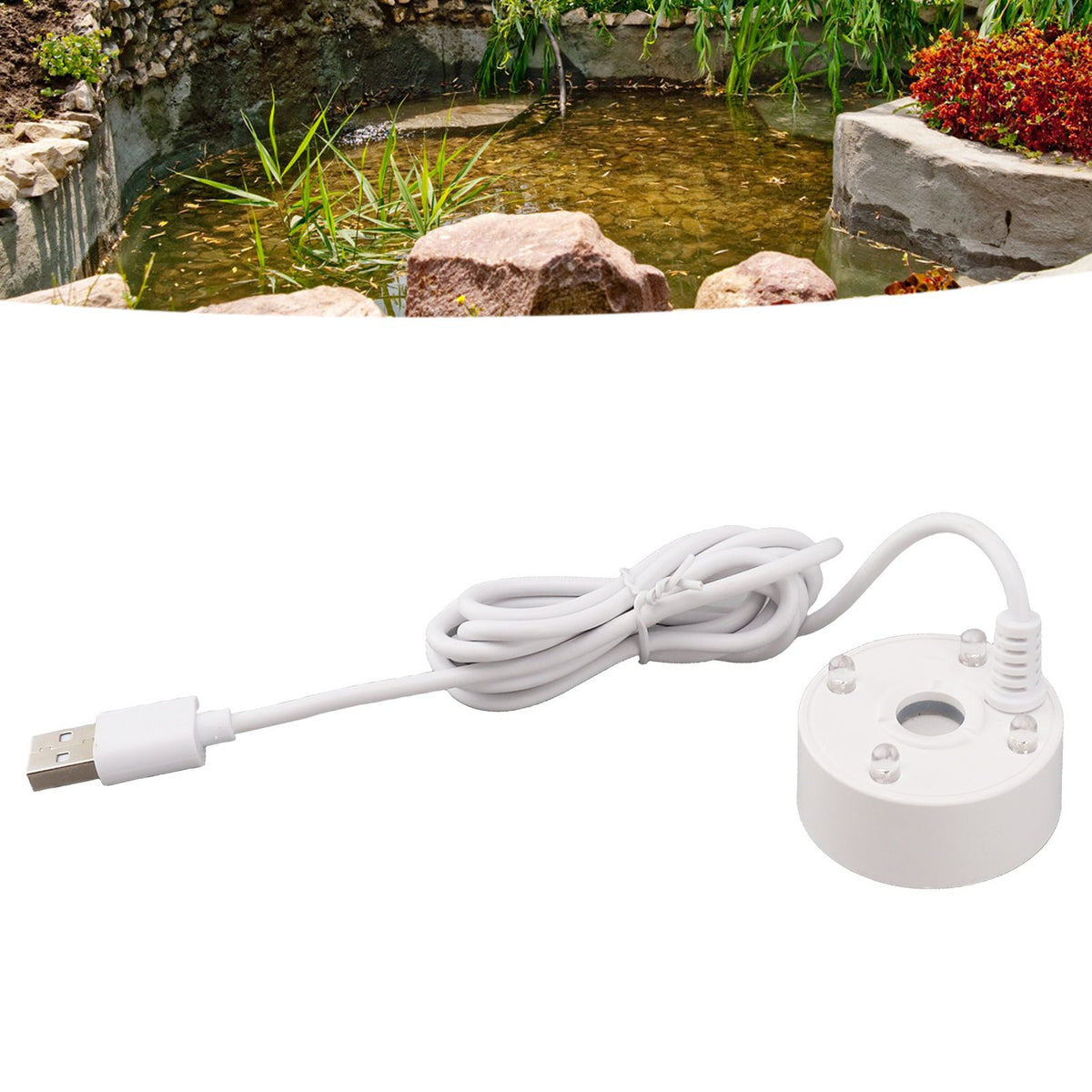 Mist Maker USB Colorful LED Lights 5V Ultra Sound Fountain Atomizer for Pond Rockery Fish Tank Sink White