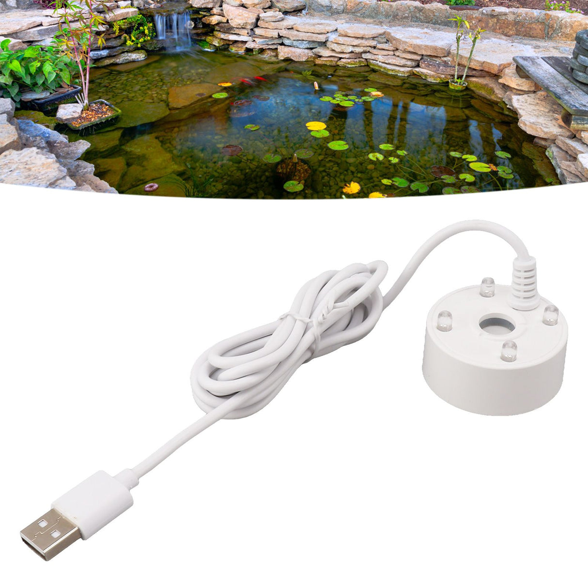 Mist Maker USB Colorful LED Lights 5V Ultra Sound Fountain Atomizer for Pond Rockery Fish Tank Sink White