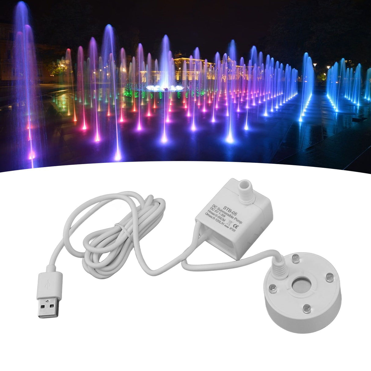 Mist Maker USB Fog Maker with Pump LED Colorful Lighting Fountain Atomizer Humidifier 5V Fog Machine for Pond Garden Office White