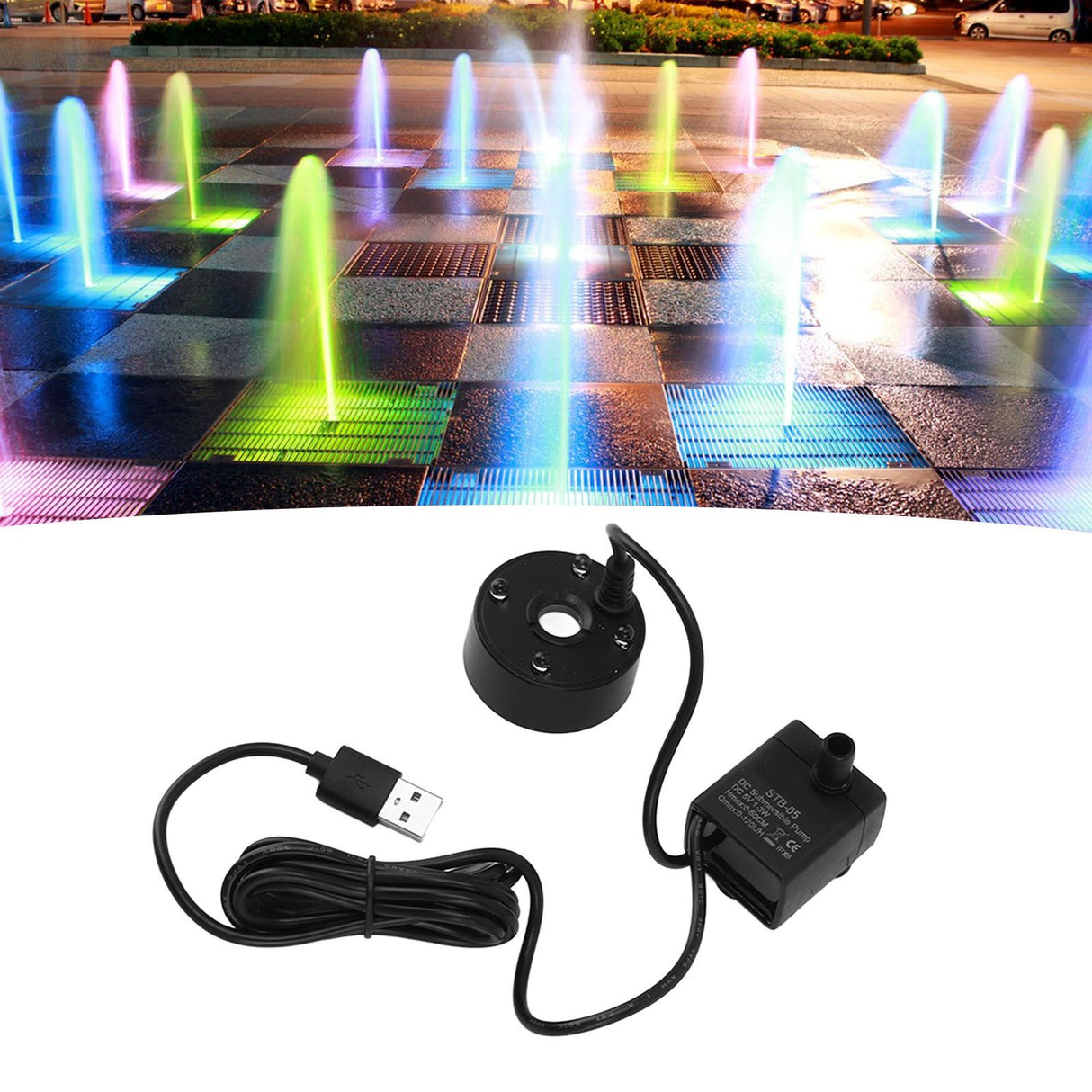 Mist Maker USB Fog Maker with Pump LED Colorful Lighting Fountain Atomizer Humidifier 5V Fog Machine for Pond Garden Office Black