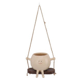 Swing Face Planter Pot Exquisite Lovely Unique Resin Hanging Planter with Rope for Plants Succulent