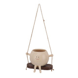 Swing Face Planter Pot Exquisite Lovely Unique Resin Hanging Planter with Rope for Plants Succulent - Front View