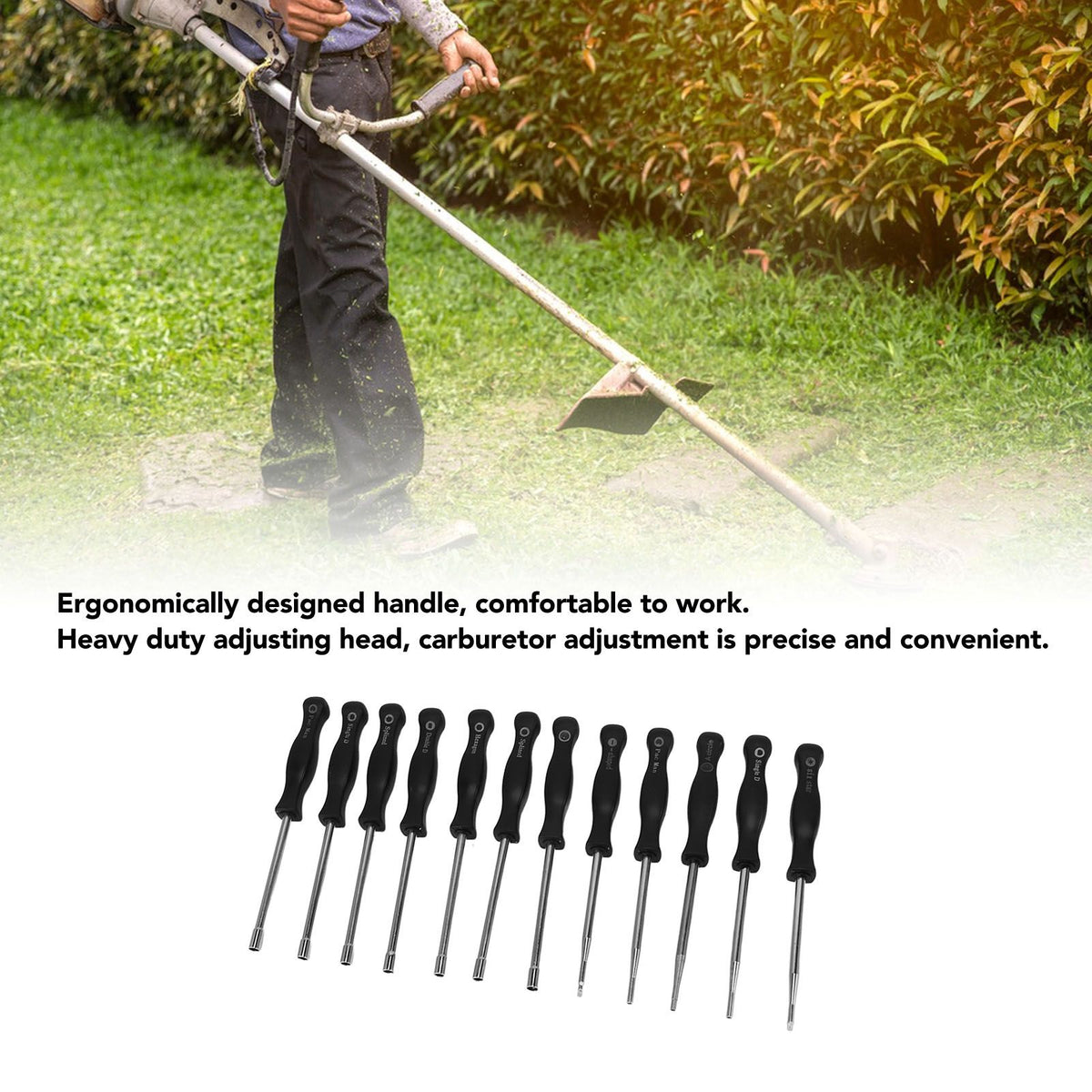 Carburator Adjusting Kit with 12 Screwdrivers 1 String Steel Brush Comfort Grip Carburetor Repair Tools for 2 Cycle Carburetor Engines Trimmer