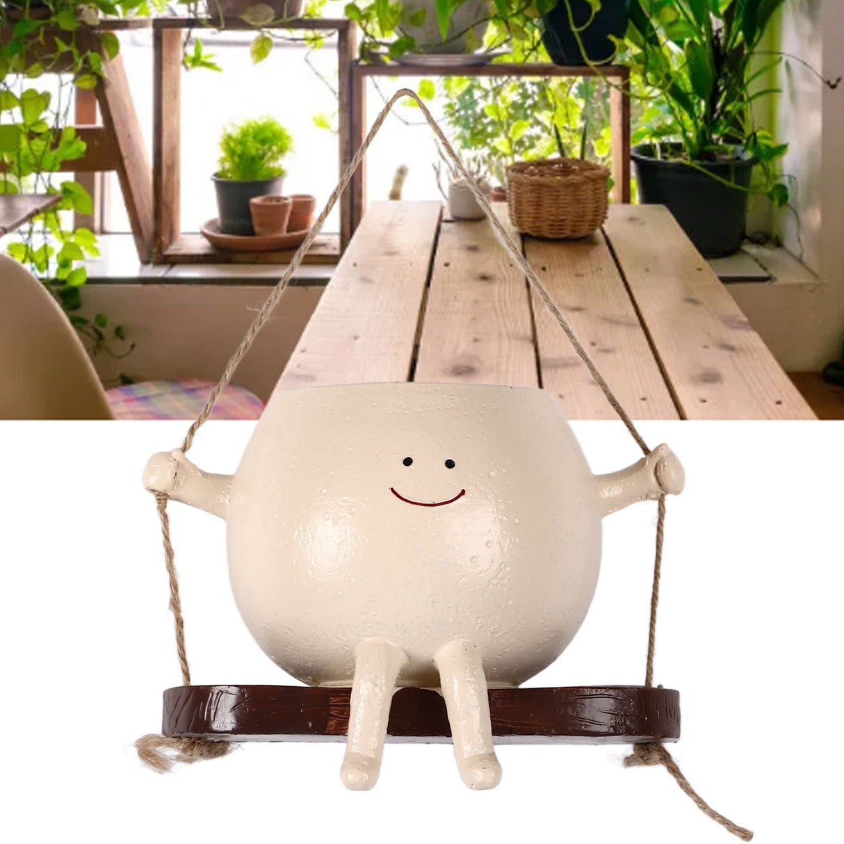 Swing Face Planter Resin Wall Hanging Head Planter Smiling Face Succulent Flower Pot for Indoor Outdoor Decoration