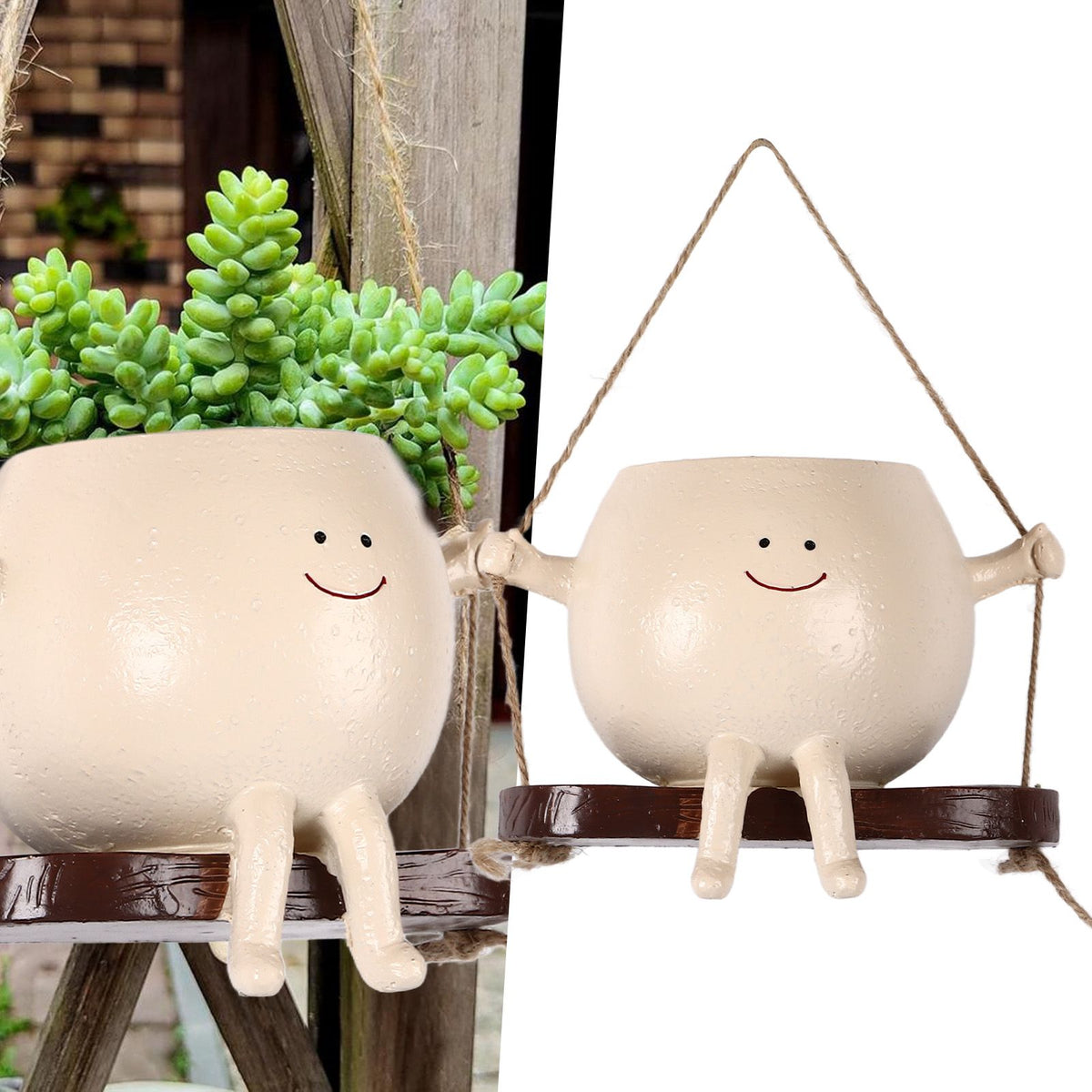 Swing Face Planter Resin Wall Hanging Head Planter Smiling Face Succulent Flower Pot for Indoor Outdoor Decoration