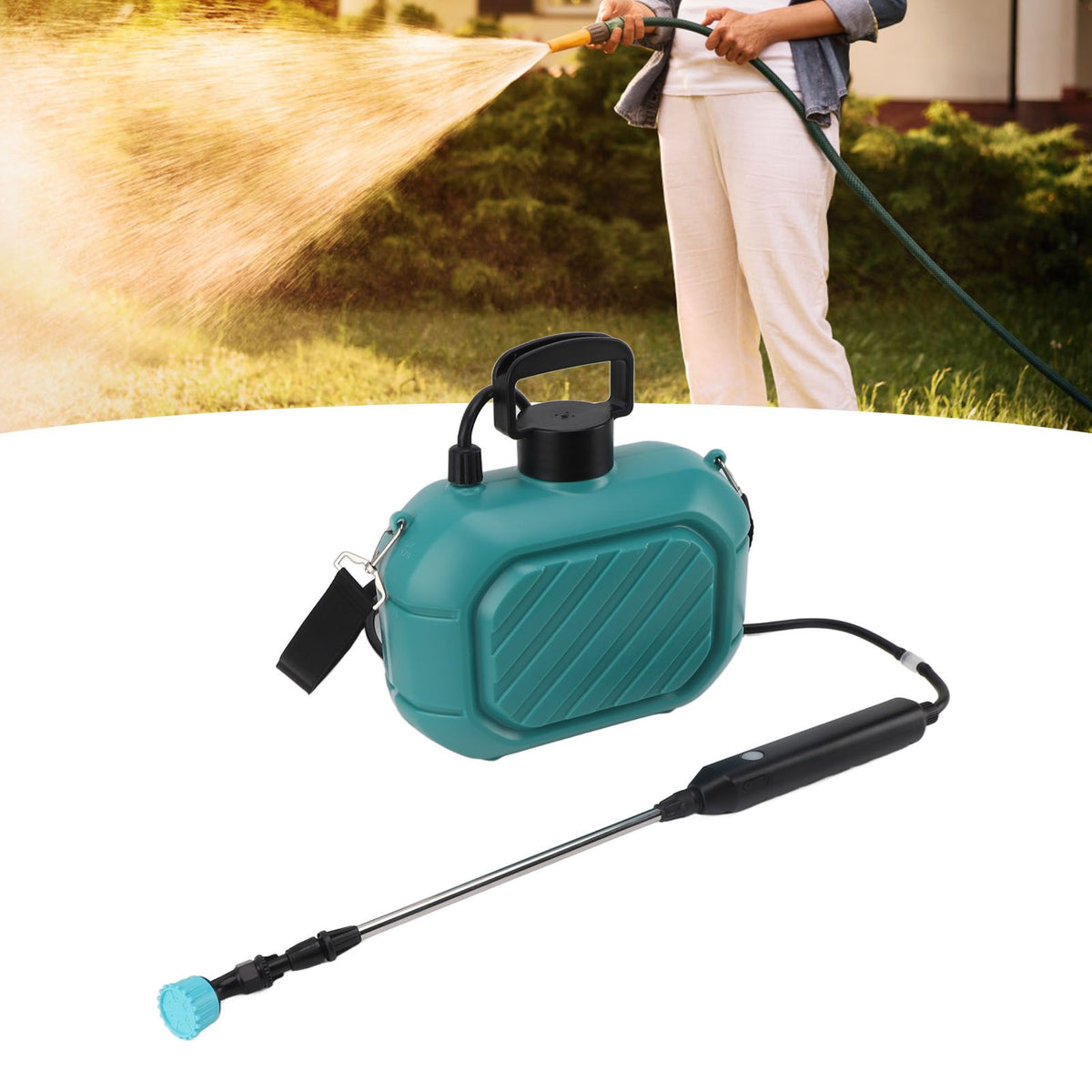 Battery Powered Sprayer 5L Rechargeable Portable Electric Garden Sprayer with Telescopic Wand and Shoulder Strap for Home Lawn Blue