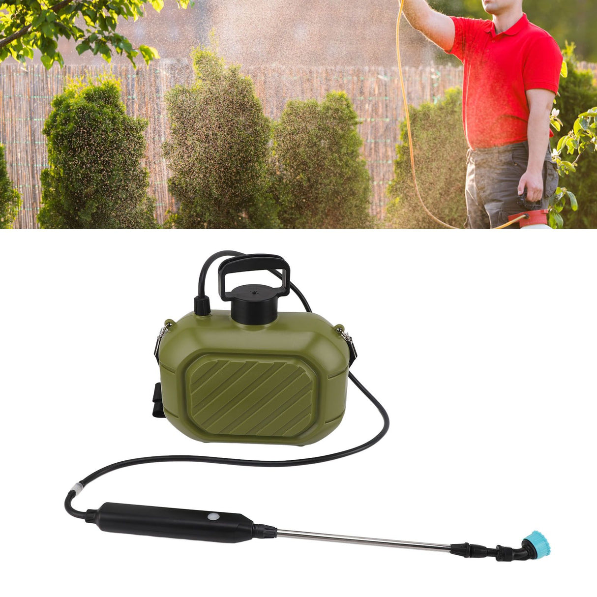 Battery Powered Sprayer 5L Rechargeable Portable Electric Garden Sprayer with Telescopic Wand and Shoulder Strap for Home Lawn Green