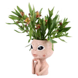 Head Planter Resin Unique Succulent Flower Pot Open Eyed Alien Face Planter Desktop Ornament with Drainage Hole for Indoor Outdoor Decoration