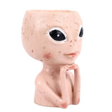 Head Planter Resin Unique Succulent Flower Pot Open Eyed Alien Face Planter Desktop Ornament with Drainage Hole for Indoor Outdoor Decoration