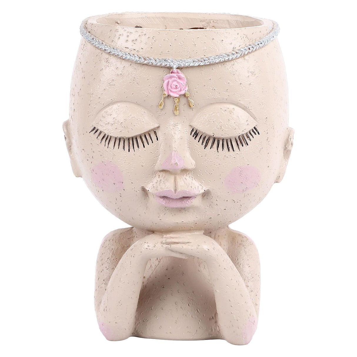 Face Flower Pot Head Planter Pot Succulent Planter Cute Resin Cactus Planter with Closed Eyes Indoor Outdoor Use