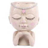 Face Flower Pot Head Planter Pot Succulent Planter Cute Resin Cactus Planter with Closed Eyes Indoor Outdoor Use