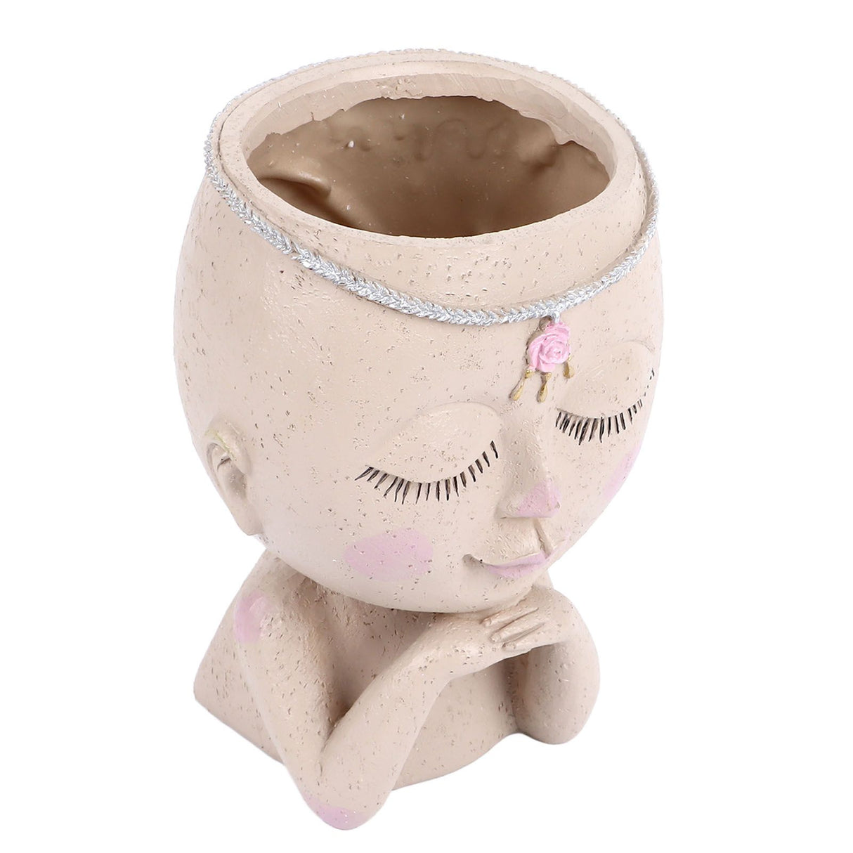 Face Flower Pot Head Planter Pot Succulent Planter Cute Resin Cactus Planter with Closed Eyes Indoor Outdoor Use