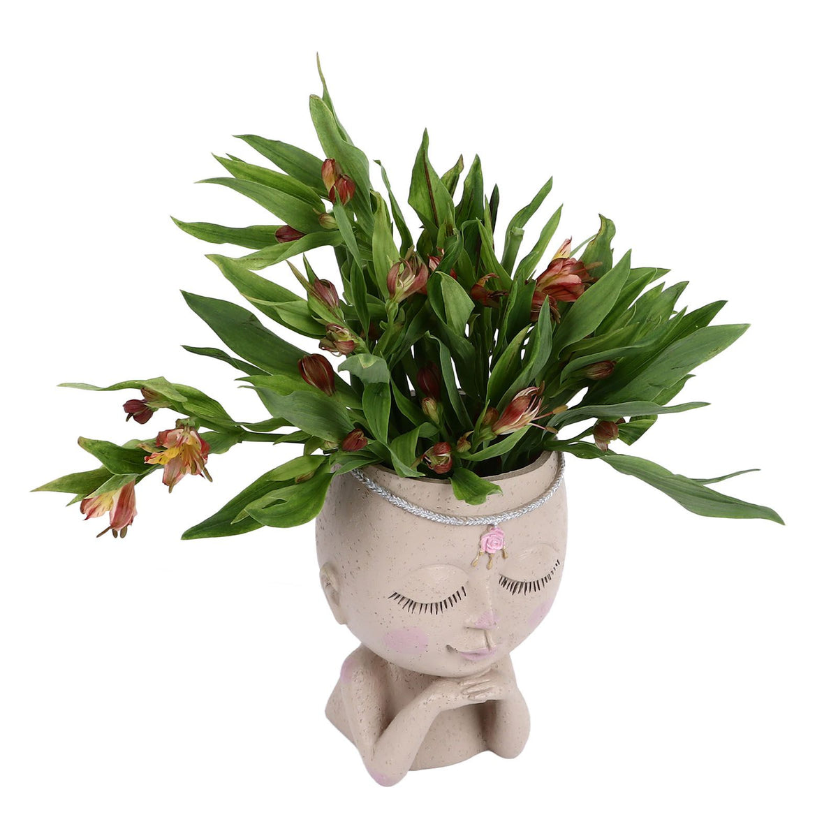 Face Flower Pot Head Planter Pot Succulent Planter Cute Resin Cactus Planter with Closed Eyes Indoor Outdoor Use