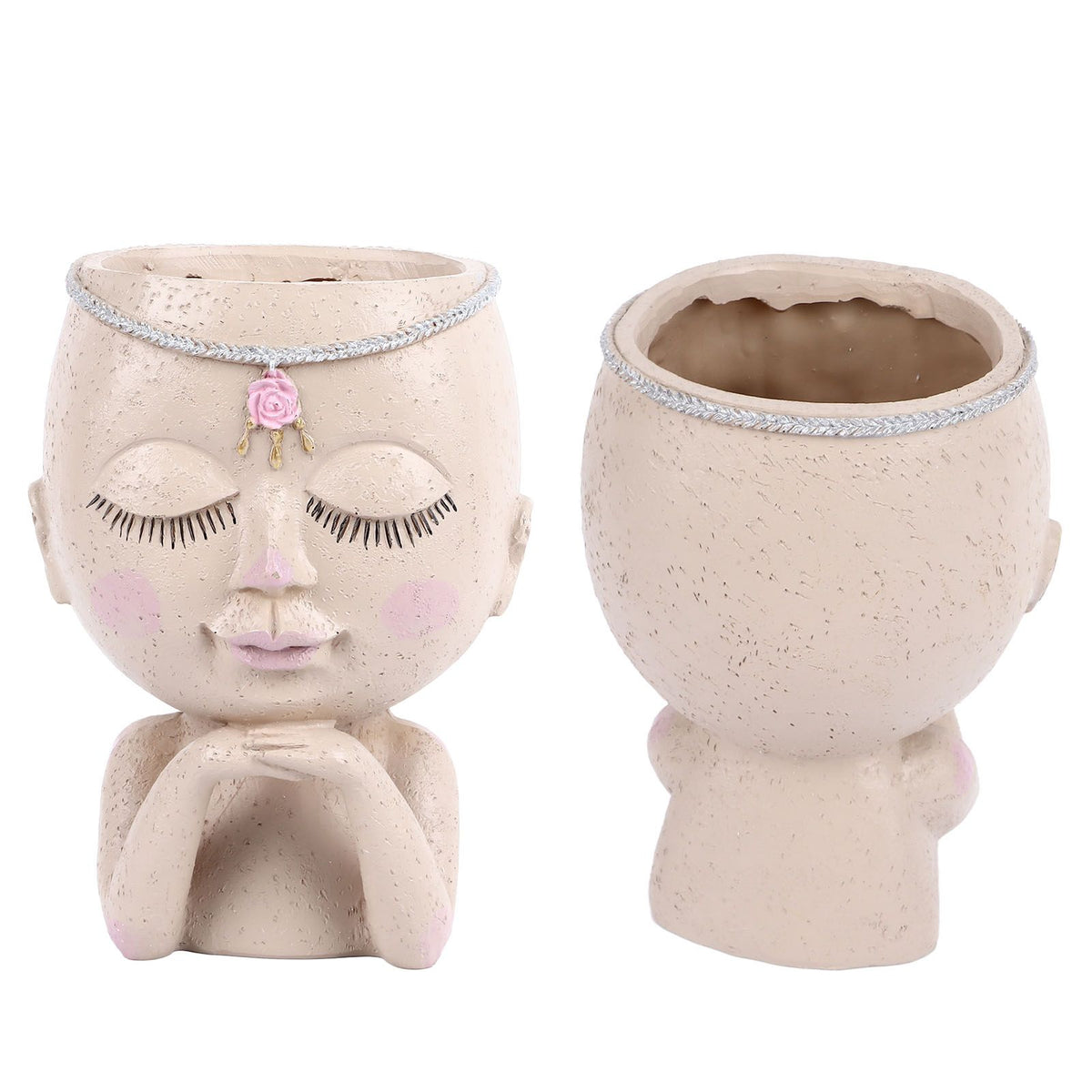 Face Flower Pot Head Planter Pot Succulent Planter Cute Resin Cactus Planter with Closed Eyes Indoor Outdoor Use