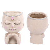 Face Flower Pot Head Planter Pot Succulent Planter Cute Resin Cactus Planter with Closed Eyes Indoor Outdoor Use