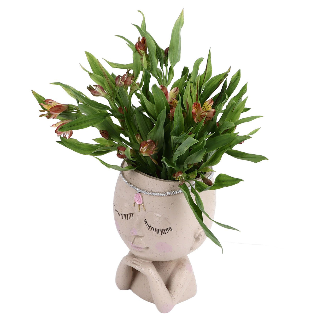 Face Flower Pot Head Planter Pot Succulent Planter Cute Resin Cactus Planter with Closed Eyes Indoor Outdoor Use