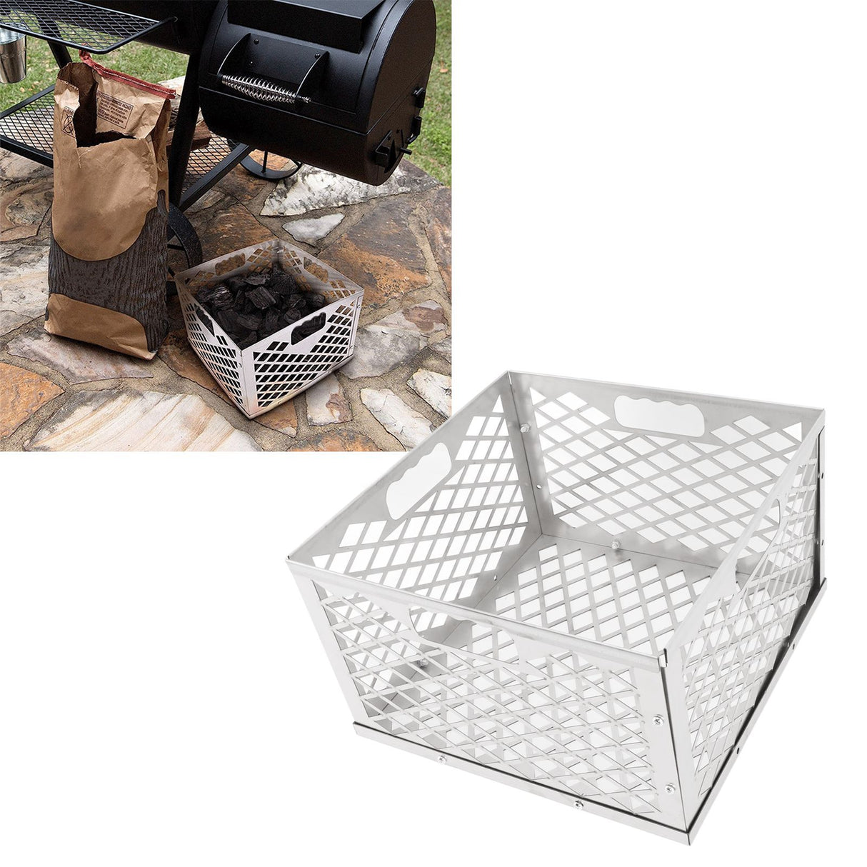 Charcoal Basket Detachable Design Portable Rugged Durable Stainless Steel Charcoal Fire Basket for Barbecue