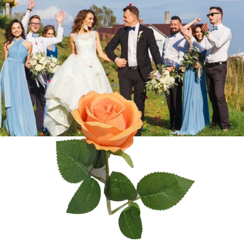 Simulated Silk Flowers Roses Home Living Room Simulation Flowers Decorative Ornaments Artificial Single Silk Flowers Roses Orange