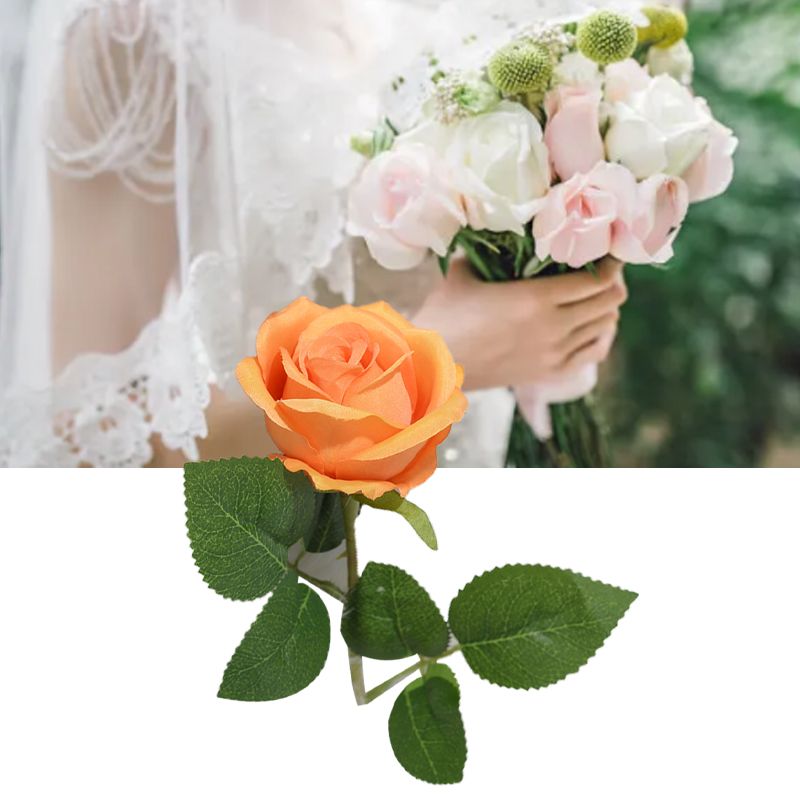 Simulated Silk Flowers Roses Home Living Room Simulation Flowers Decorative Ornaments Artificial Single Silk Flowers Roses Orange