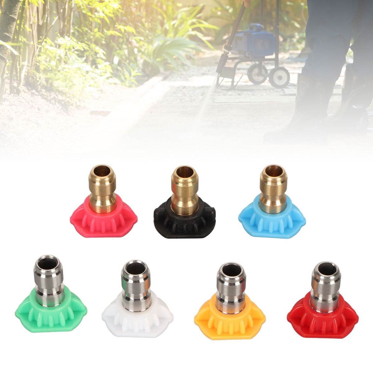 High Pressure Water Gun Nozzle 1/4 Inch 7 Colors Fan Shaped Multifunctional Pressure Washer Spray Nozzle