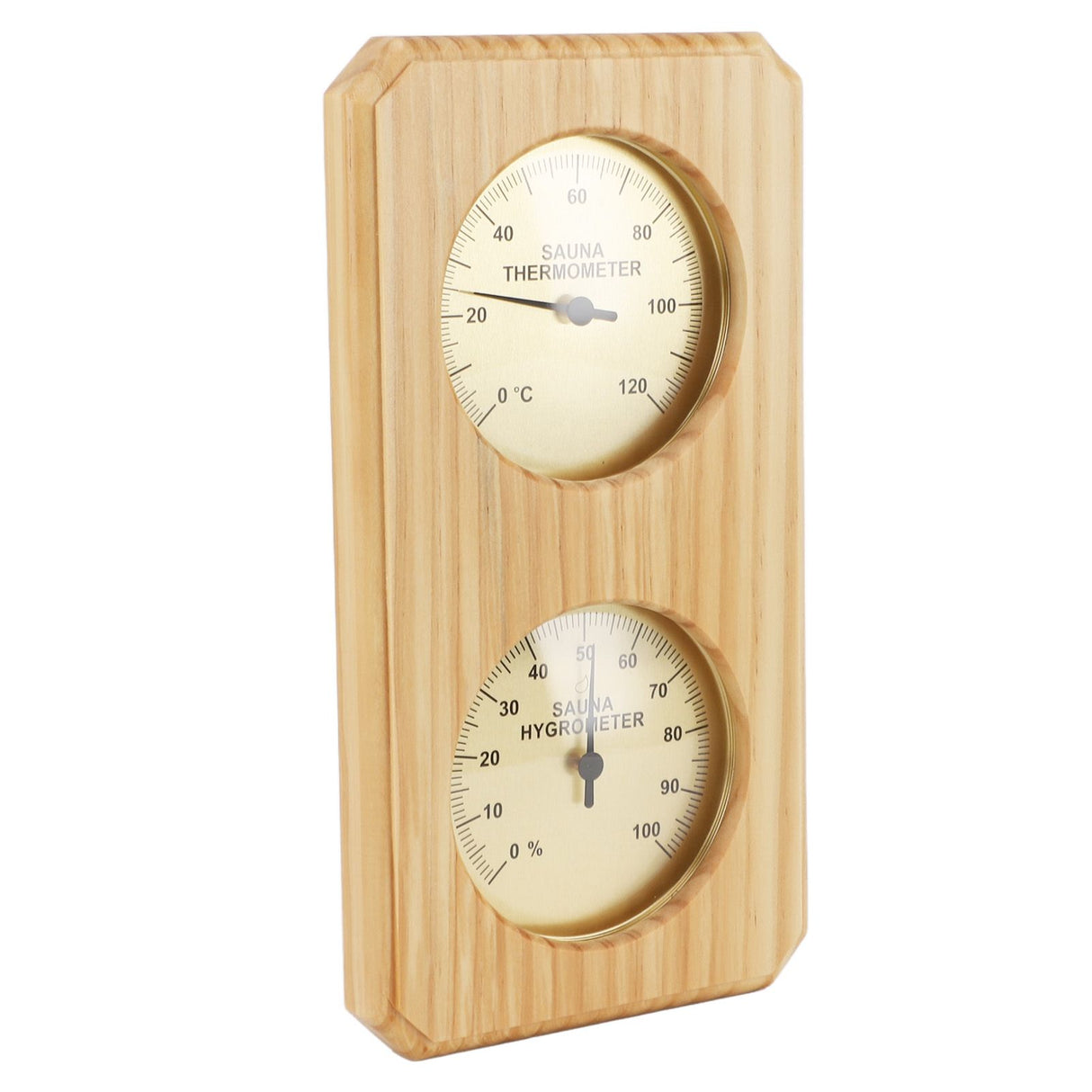 Wooden Sauna Hygrothermograph Golden Plate 0 to 120 Celsius 0 to 100 Humidity Sauna Thermometer for Indoor Family