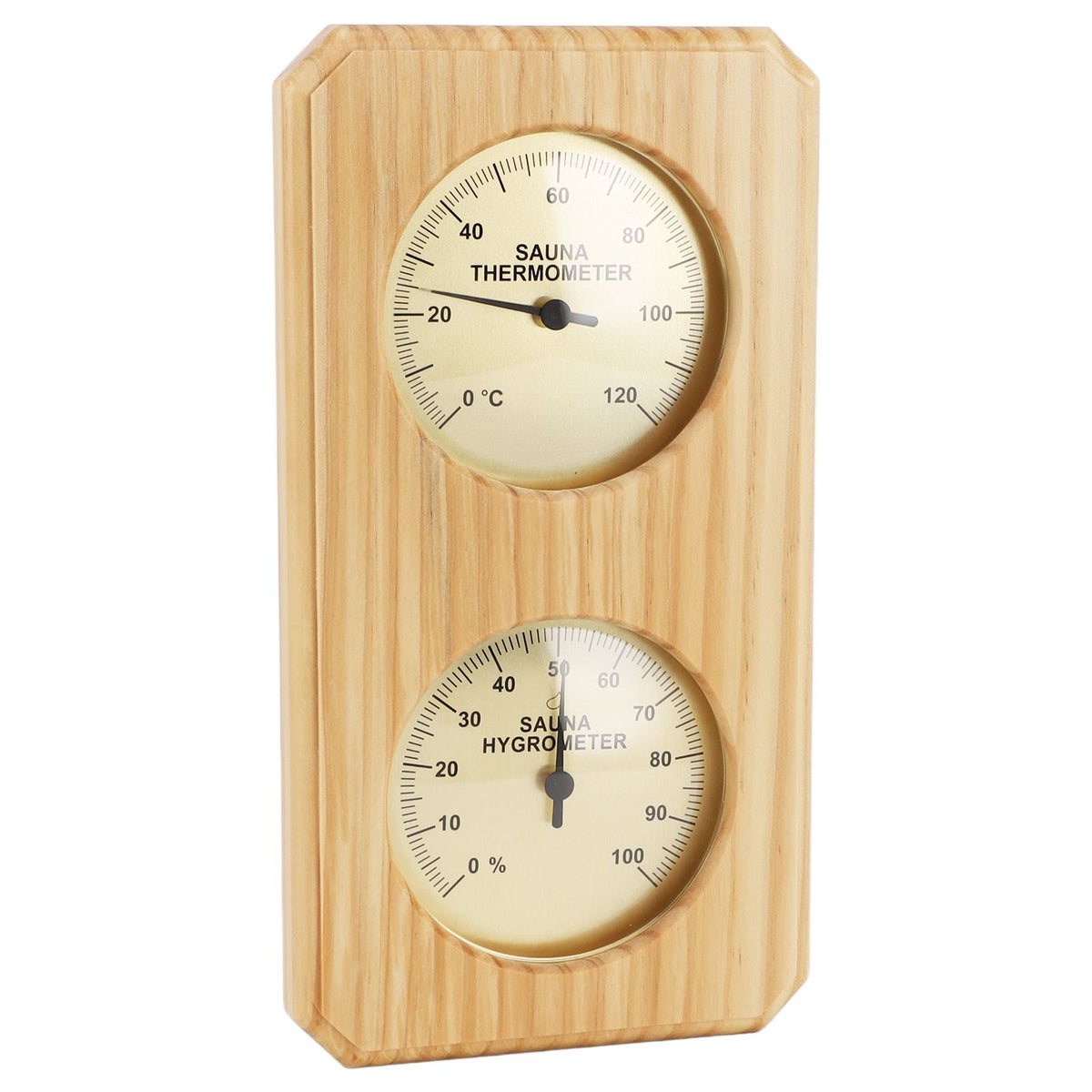 Wooden Sauna Hygrothermograph Golden Plate 0 to 120 Celsius 0 to 100 Humidity Sauna Thermometer for Indoor Family