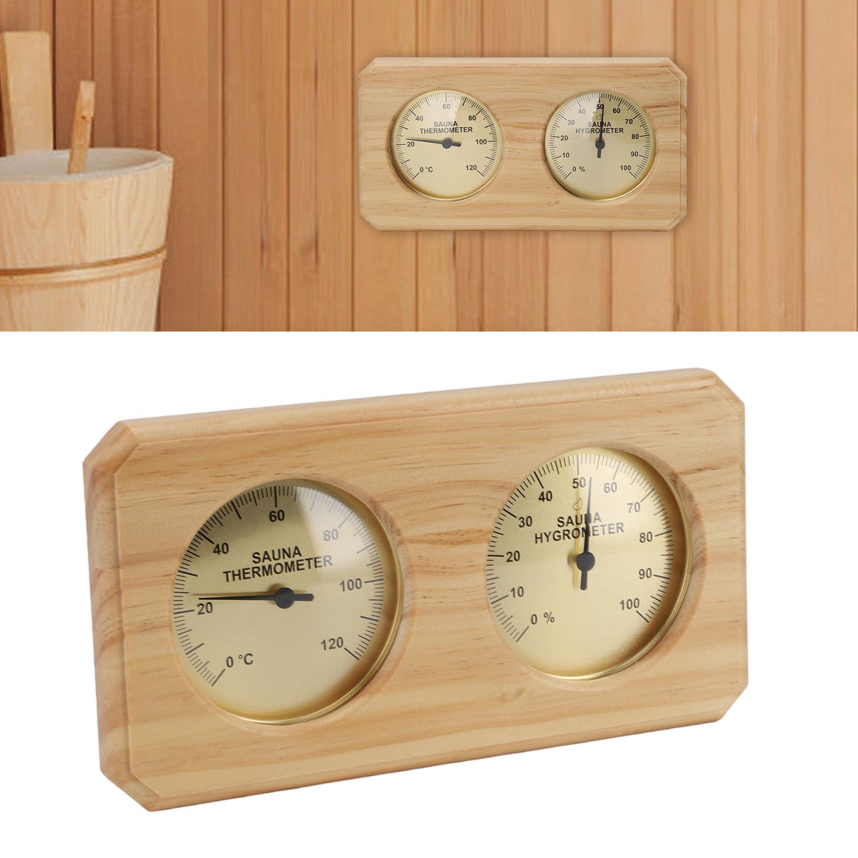 Wooden Sauna Thermometer Hygrometer 2 in 1 Humidity Temperature Measurement Indoor Thermometer Humidity Gauge for Hotel Sauna Room