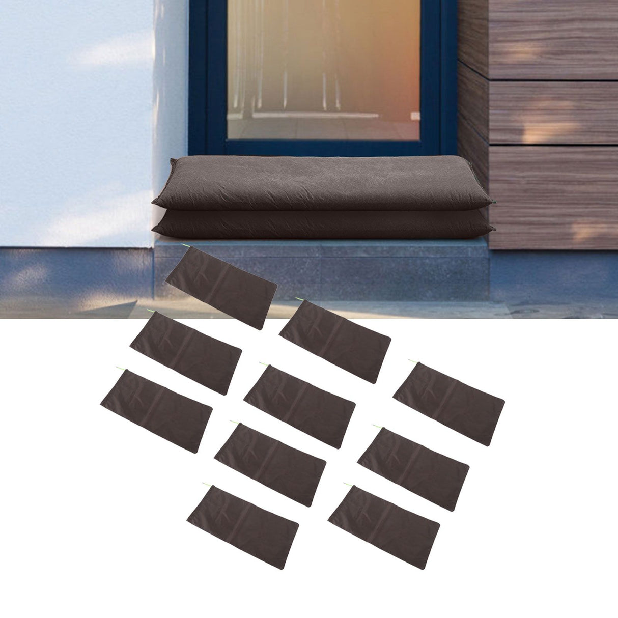 10PCS Sandless Sand Bags Drawstring Flood Water Barriers Polyester 9.8x19.7in Dam Bag for Basement Garage Anti Flood Coffee