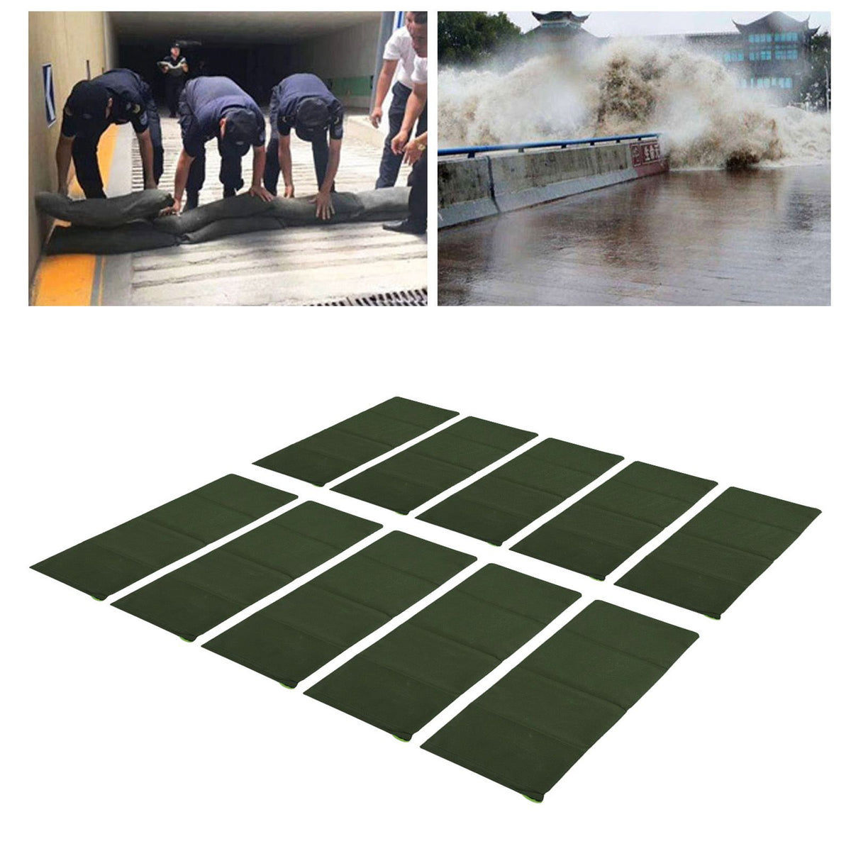 10pcs Flood Sandbags 600D Polyester Flood Prevention Bag Reusable Flood Barrier Bag for House Door Window Garage Basement Dark Green
