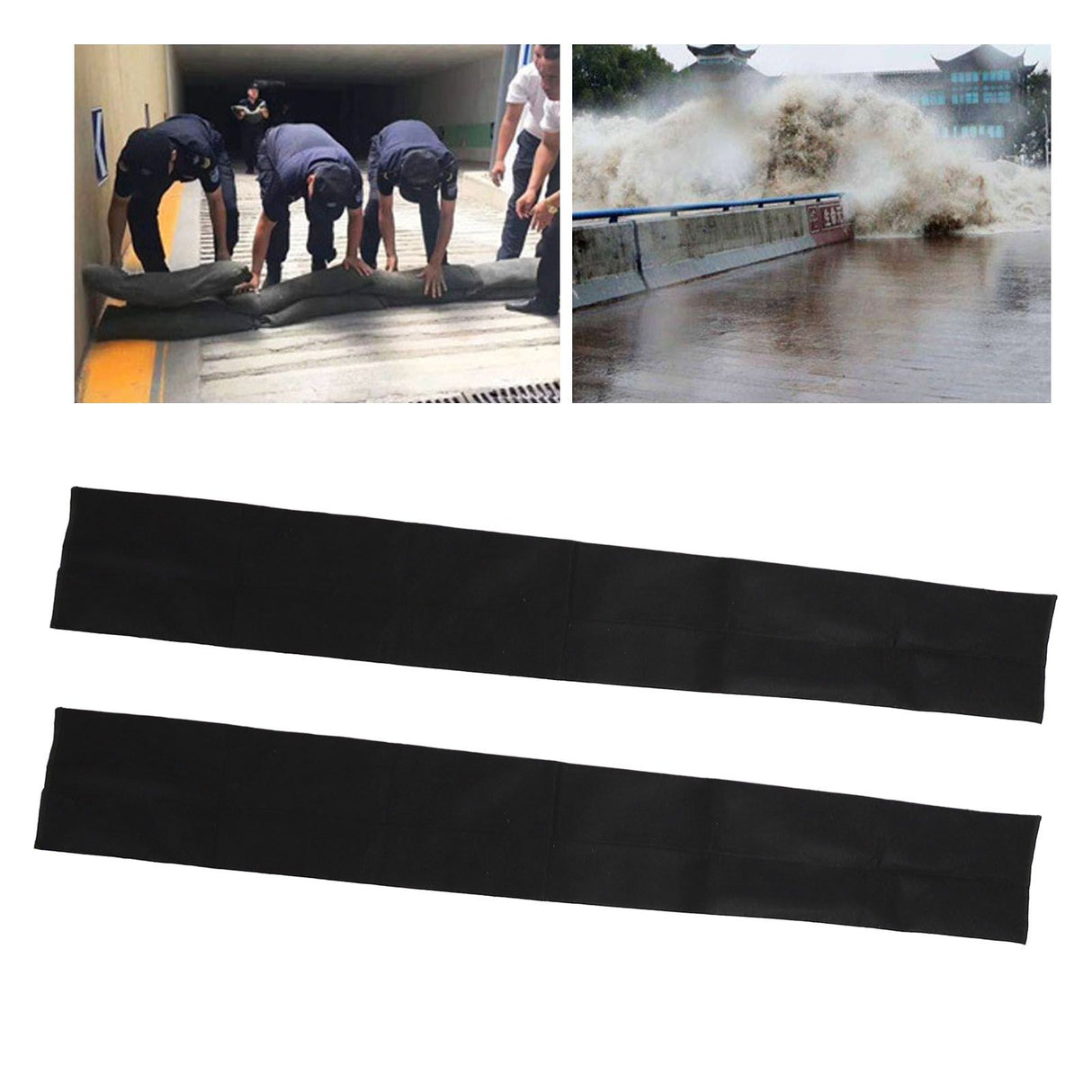 2Pcs 5ft Water Activated Flood Barriers Non Woven Absorbent Resin Double Layer Floor Prevention Bags for Home Door Garage Basement 20x150
