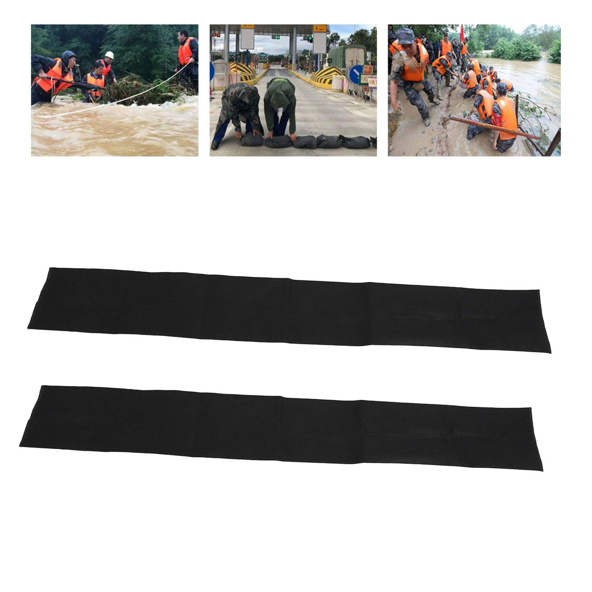 2Pcs 5ft Water Activated Flood Barriers Non Woven Absorbent Resin Double Layer Floor Prevention Bags for Home Door Garage Basement 20x150
