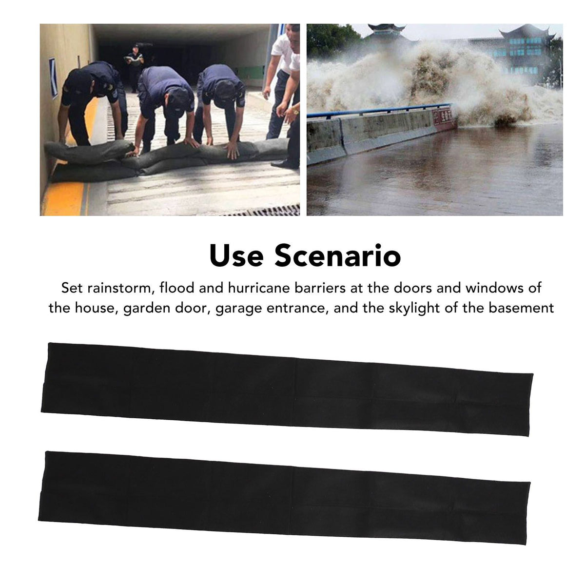 2Pcs 5ft Water Activated Flood Barriers Non Woven Absorbent Resin Double Layer Floor Prevention Bags for Home Door Garage Basement 20x150