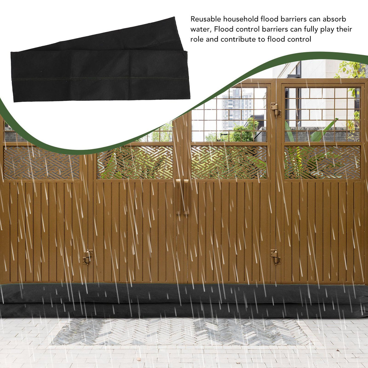 2Pcs 5ft Water Activated Flood Barriers Non Woven Absorbent Resin Double Layer Floor Prevention Bags for Home Door Garage Basement 20x150