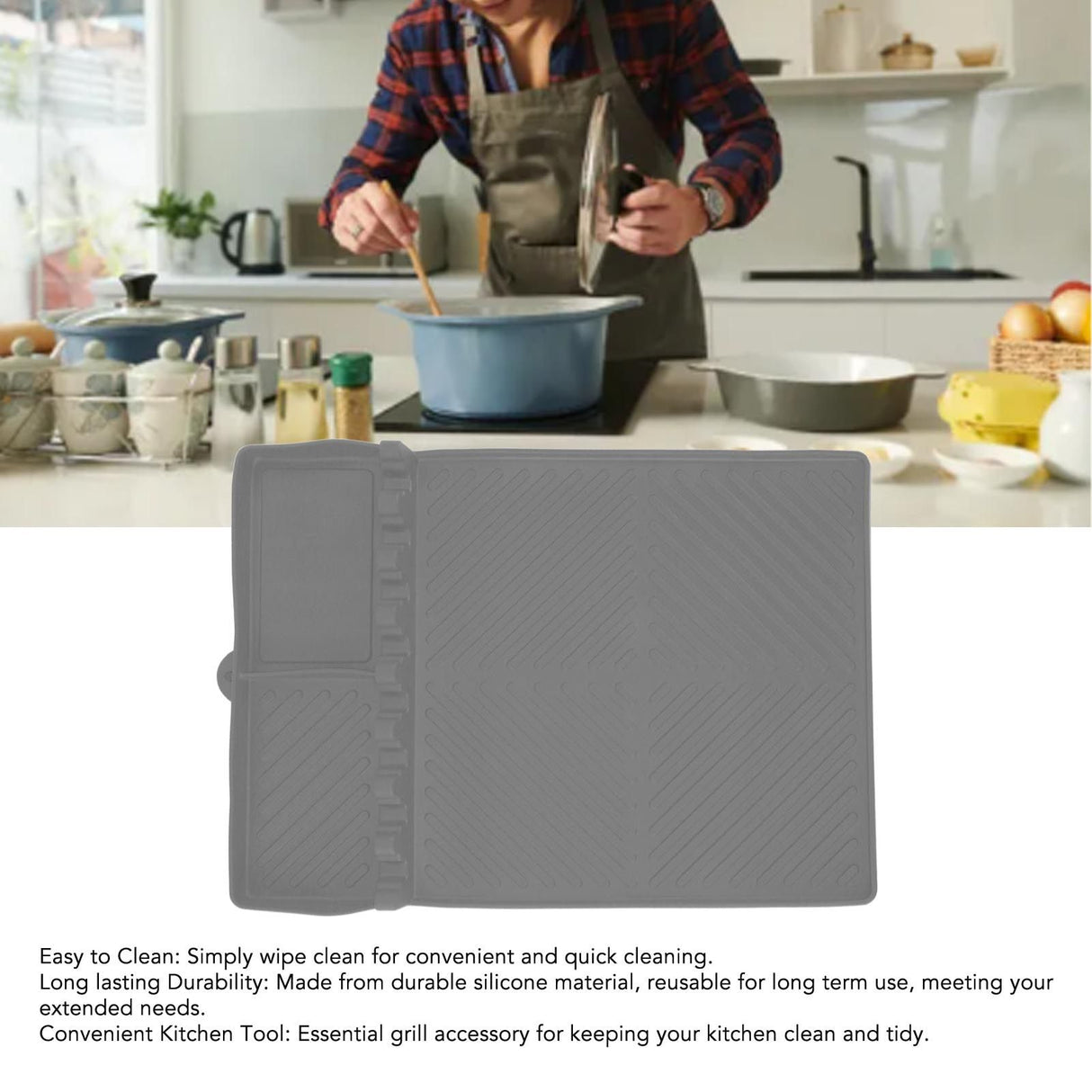 Grill Tools Mat Silicone 8 Slots 16x11.5in Anti Slip Heat Resistant Easy to Clean Griddle Accessories for Kitchen Cooking Grey