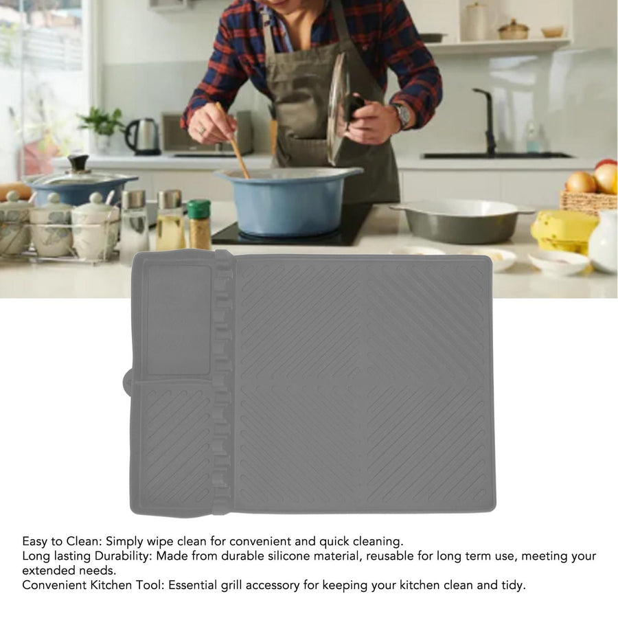 Grill Tools Mat Silicone 8 Slots 16x11.5in Anti Slip Heat Resistant Easy to Clean Griddle Accessories for Kitchen Cooking Grey